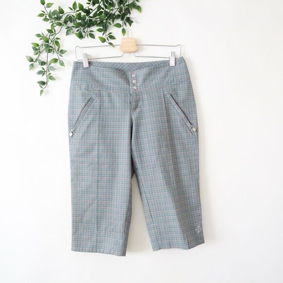 all by jofit Women's Gray & Green Check Capri Pants Size 2 - Picture 1 of 4